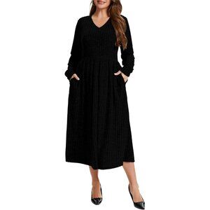 Women Plus Size Sweater Dress Long Sleeve V Neck Casual Winter Maxi